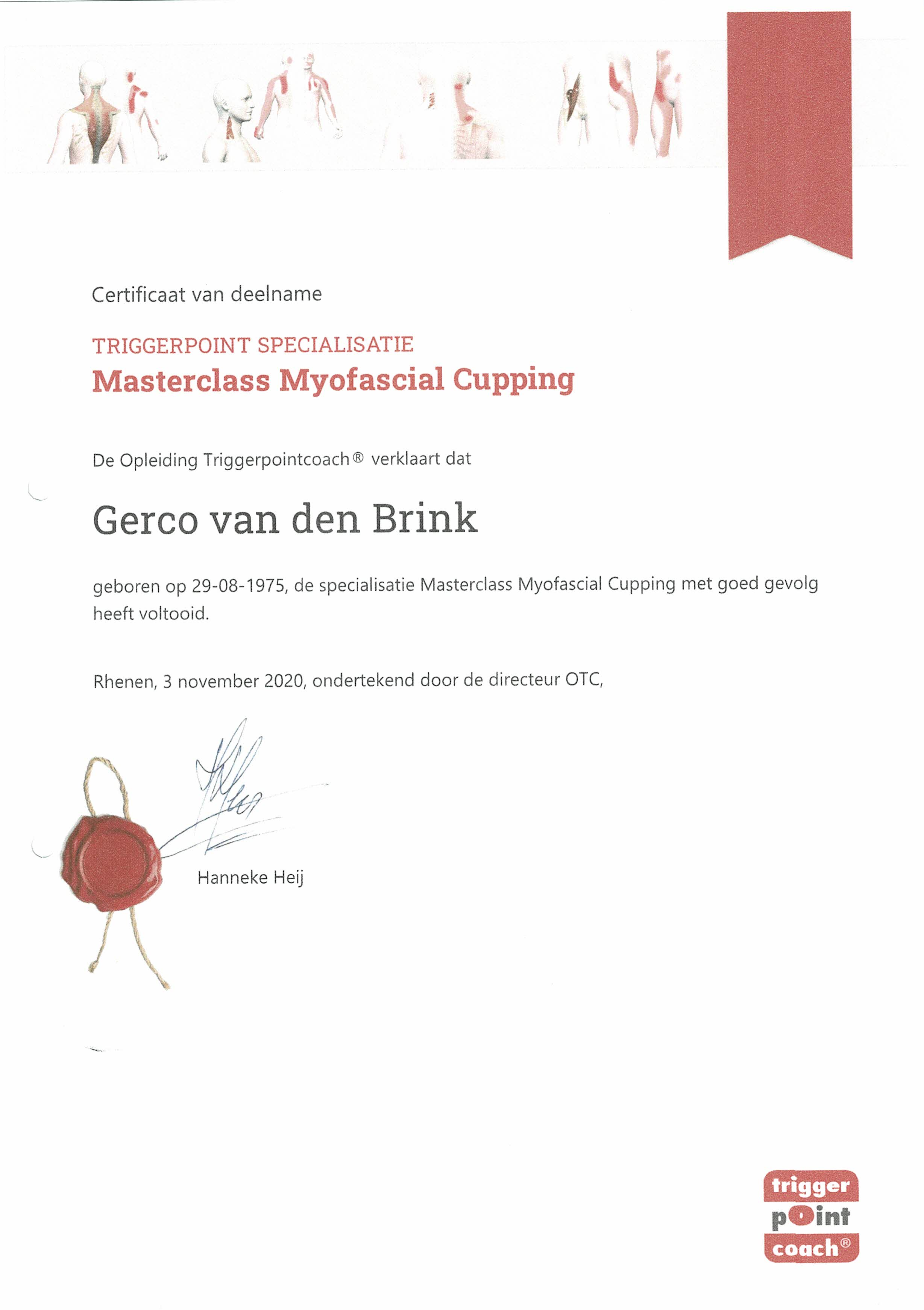 Certificaat Masterclass Myofascial Cupping